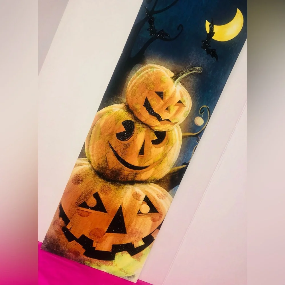 Halloween Jack-OLantern bats Moon Decorative Banner Wall Frame Decoration Orange